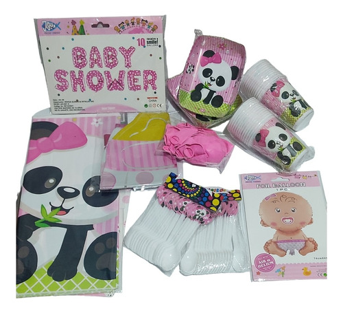 Kit Decoración Baby Shower Niña Osa Panda, Para 24 Personas.