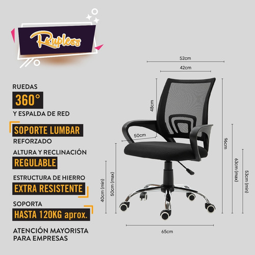 Imagen 2 de 9 de Silla Sillón Oficina Escritorio Alto Resiste Regulable Hierr