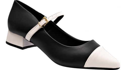 Sapato Feminino Scarpin Mary Jane Bicolor Bico Fino Boneca 