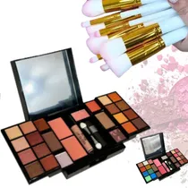 Comprar Set De Maquillaje 23 Sombras Rubores Lipgloss + Set Brochas 