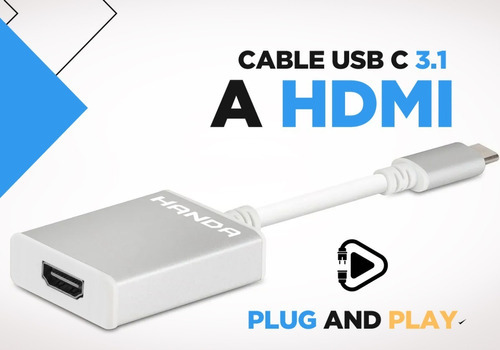 Adaptador Usb C A Hdmi Cable 4k Macbook Notebook Celulares Color Plateado