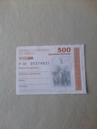 Imagen 1 de 1 de Estampillas Venezuela - Timbres Fiscales 500 Bolivares