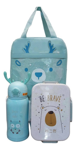 Kit Lunchera Vianda Escolar Renito + Botella Térmica Kawaii