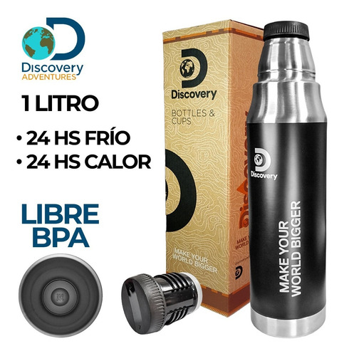 Imagen 2 de 10 de Termo 1 Litro Discovery Acero Inox 24 Hs Frio Calor