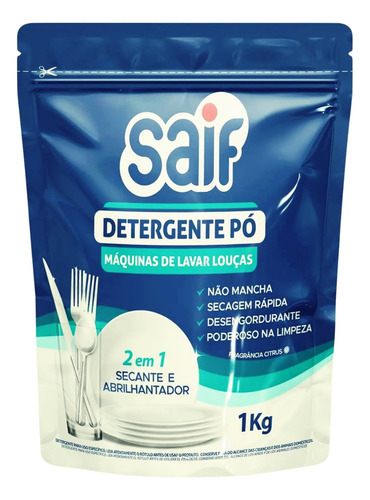 Kit 2 Detergente Em Pó Máquina Lavar Louça 1kg Sabão Secante