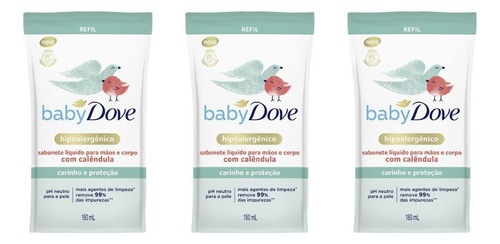 Sabonete Líquido Dove Baby Refil 180ml Hidrata Sensível-3un