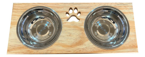 Comedouro P/ Gato Cachorro Pet Elevado Duplo 2 Potes Madeira Cor Marrom-claro