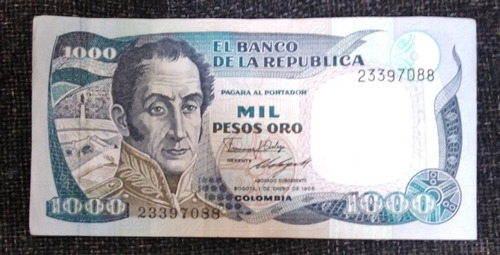 Billete De 1000 Pesos, Cuarta  Fecha Año 1987