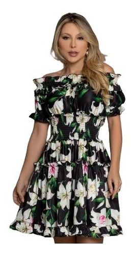 Vestido Floral Corto Hombros Destapados Casual Elegante