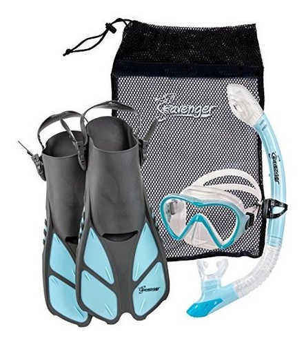 Seavenger Diving Dry Top Snorkel Set Con Aleta Trek, Máscara