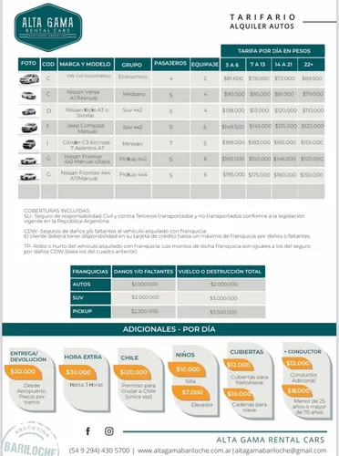 Alquiler Camionetas Y Autos En Bariloche De Altagama