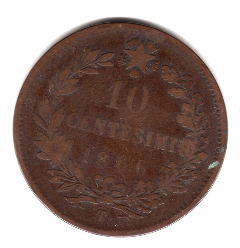 Moneda Italia Reino 10 Centesimi 1866 T Vittorio Ii Km#11.6