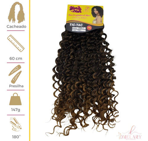 Extensión de cabello rizado 100% orgánico Apply Tic Tac, 60 cm, color negro