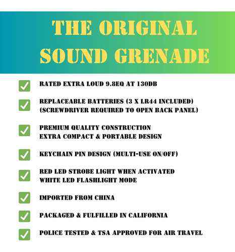 Granada De Sonido Basu Xct-202 Alarma 130db Para Camping