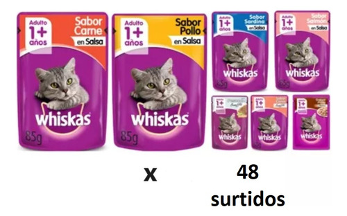 Whiskas Alimento Húmedo Sobre Gato Variedades Salsa 48 Unid