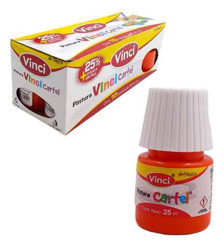 Pintura Vinci Cartel Caja Con 10 Frascos De 25ml C/u Color Rojo Naranja