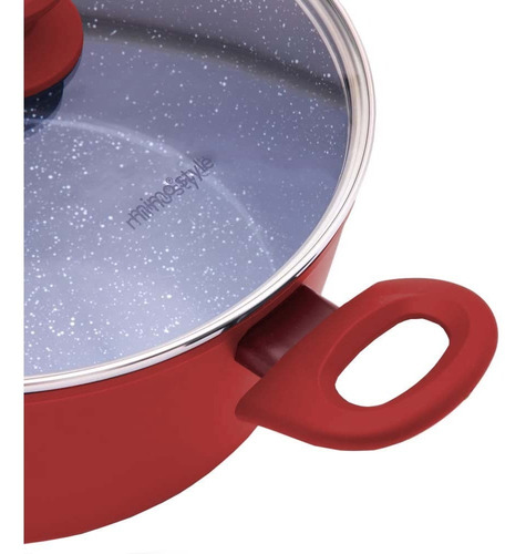 Panela Caçarola Ceramica 24cm Avulsa Antiaderente Fundo Triplo Indução Vermelha Rubi Mimo Style