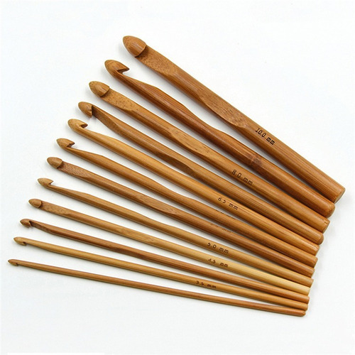 Imagen 2 de 9 de Set De 12 Crochet Bambu Madera (3mm A 10mm)
