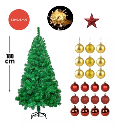 Árvore De Natal 180cm 580 Galhos Com Acessorios E Pisca