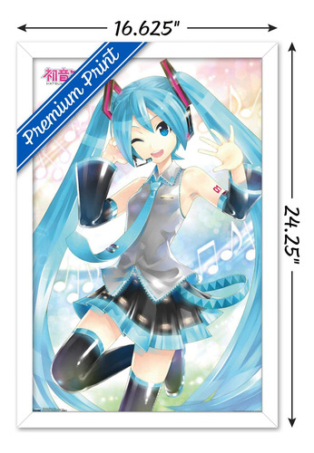 Póster De Pared Ondulante Hatsune Miku Enmarcado 37 X 57 Cm