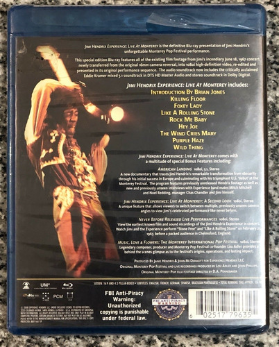 The Jimi Hendrix Experience Live At Monterey Blu-ray