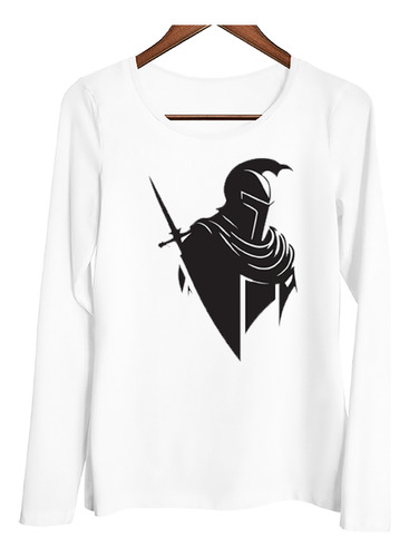 Remera Mujer Ml Caballero Medieval Negro Y Blanco M1