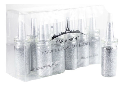 Polvo Plateado Glitter Paris Night Decoración Uñas Brillox1u