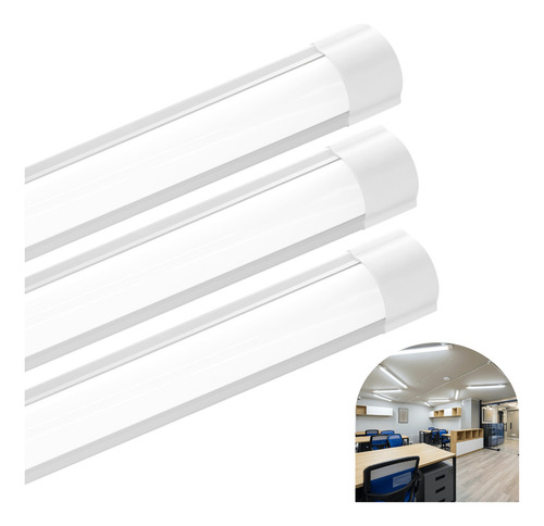 Kit 3 Luminária Tubular Sobrepor Led Linear 40w 100cm Frio Estrutura Branco Frio