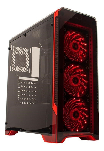 Gabinete Gamer Pc Led Vidrio Fuente 600w +3 Cooler Noga 8609 Luces Color Negro