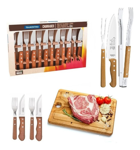 Juego Asado Jumbo 12 Piezas Tramontina+ Cuchilla + Pinzas LG