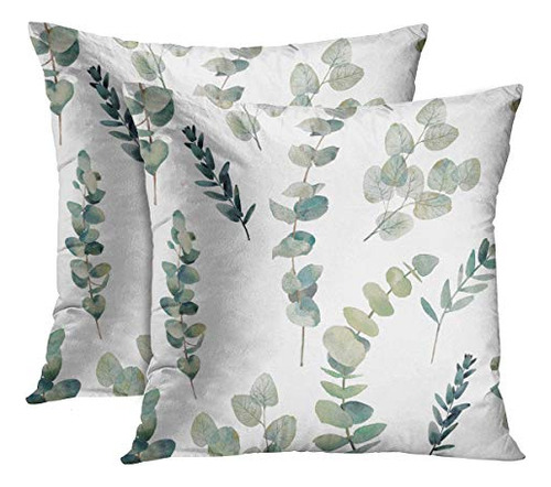 Throw Pillow Covers Decorative Green Leaf Watercolor Eu...