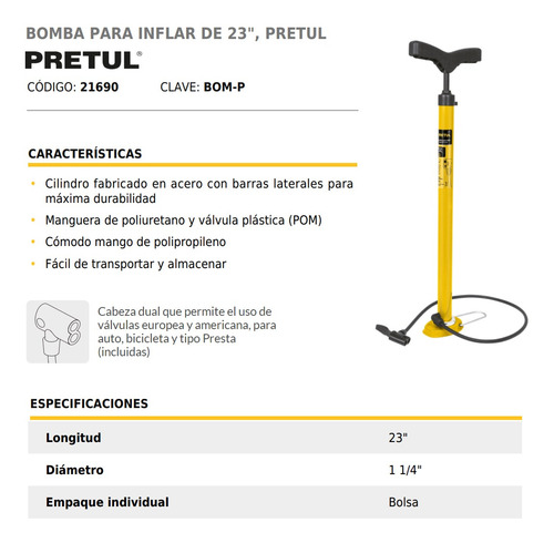 Inflador De Pie Pelota Bicicleta Inflables Pretul 23 PuLG