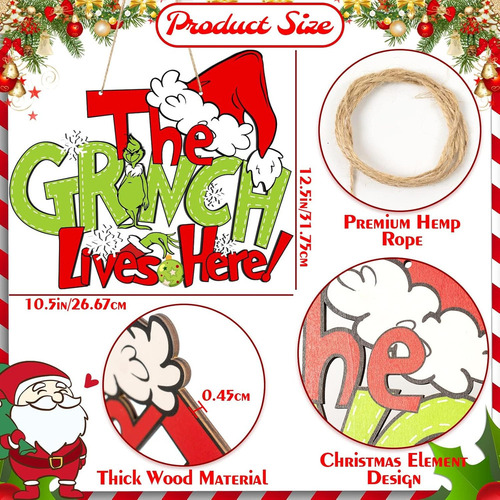 Neet Placa De Porta De Madeira Grinch Para Decoração De