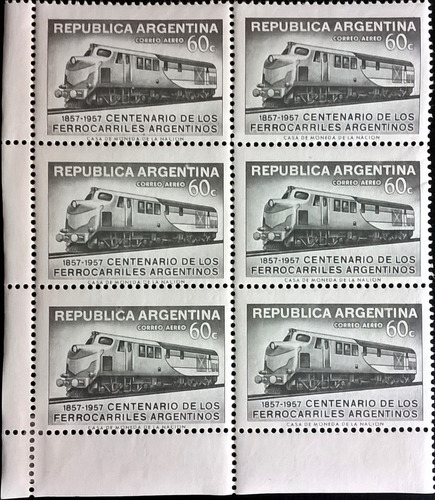 Argentina Trenes Bloque X 6 Gj 1085 4 Errores 57 Mint L13825