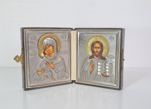 Iconos Religiosos Ortodoxo Ruso En Estuche Antiguo (Usado)