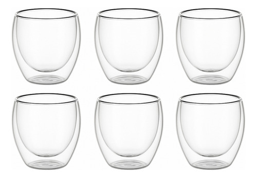 Pack X6 Vaso Vidrio Doble Pared Pocillo Café 275ml Ioiobazar Transparente