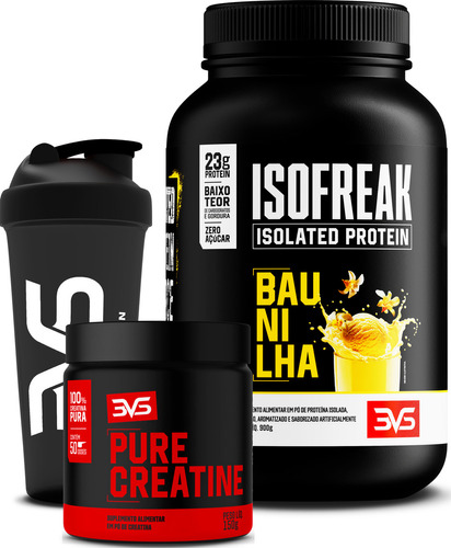 Whey Isolado Isofreak 900g - Sabor Baunilha + Creatina 100% Pura + Coqueteleira 3VS Nutrition