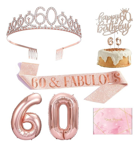 Regalos De Cumpleaños Número 60 Para Mujeres, Oro Rosa, Tiar