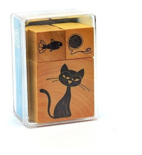 Set 3 gatos con cola de madera artesanía pintados a mano gato color rojo negro