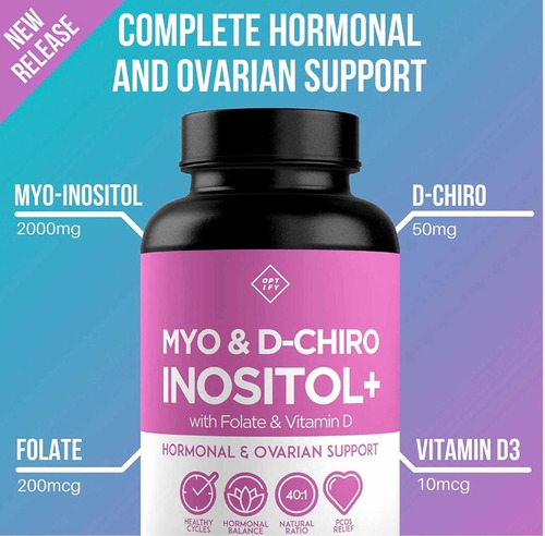 Imagen 3 de 6 de Myo Inositol & D-chiro 40:1 Folato Vitamina D 120 Cápsulas