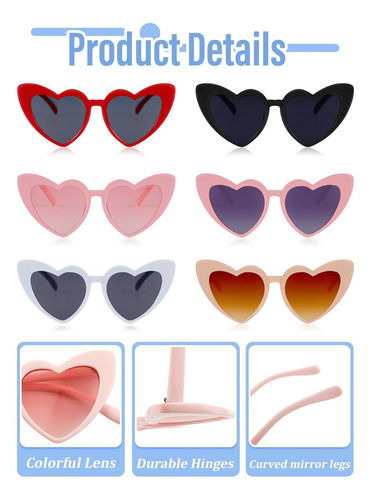 Paquete De 6 Lentes De Sol En Forma De Corazón For Niños