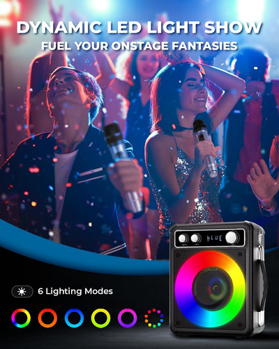 Máquina De Karaoke, Altavoz Bluetooth Portátil Con 2 Micrófo