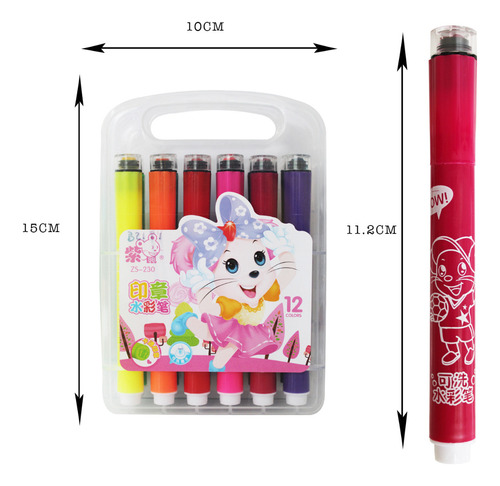 48 Marcador Plumon Rotulador Con Sello Color Estuche Escolar