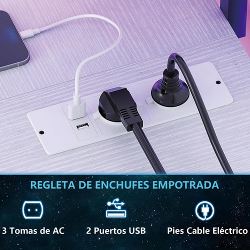 Escritorio Gamer Reversible Grande U Con Luz Led Y 4 Cajones Blanco