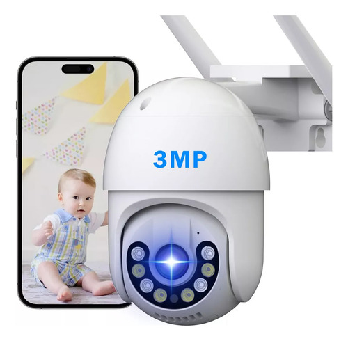Jooan Cámara De Seguridad Exterior Wifi Full Hd 3mp Con Led Color Rotate Camera With Auto Tracking Visión nocturna incluida blanca