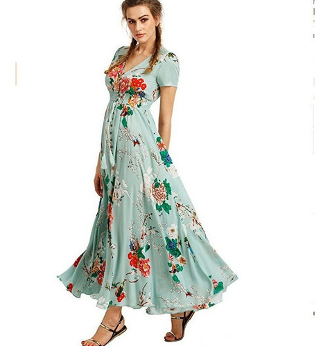 Maxi Vestido Largo Mujer Casual Estampado Moda Floral Dama