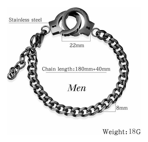 Imagen 2 de 2 de Pulsera Acero Hombre Esposas Negra
