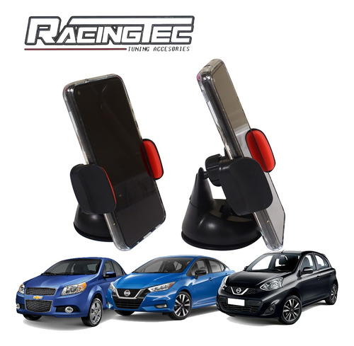 Soporte Porta Celular Universal Automovil Con Ventosa Negro/rojo