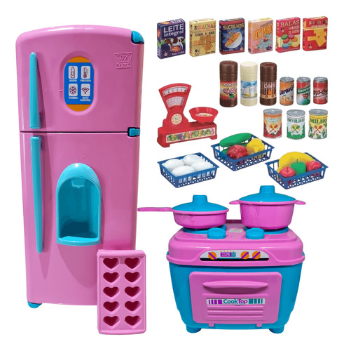 Kit Cozinha Brinquedo Infantil Geladeira Fogão Comidas 37pcs