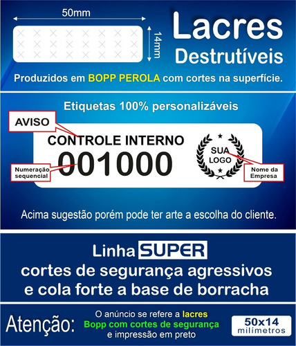 Lacre Destrutível Numerado 50x14mm Personalizado 1000 U